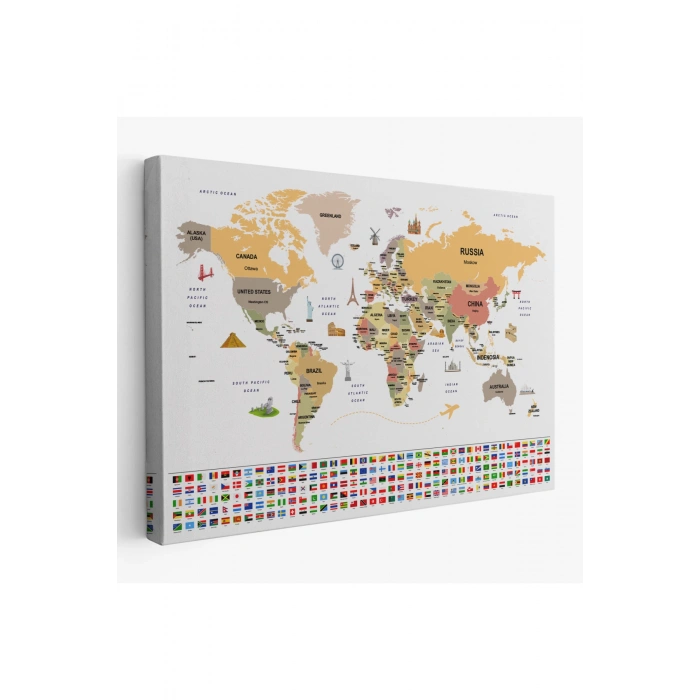 Dünya Haritası Ülke Bayraklı ve Başkentli Kanvas Tablo 1935