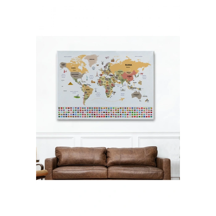 Dünya Haritası Ülke Bayraklı ve Başkentli Kanvas Tablo 1935
