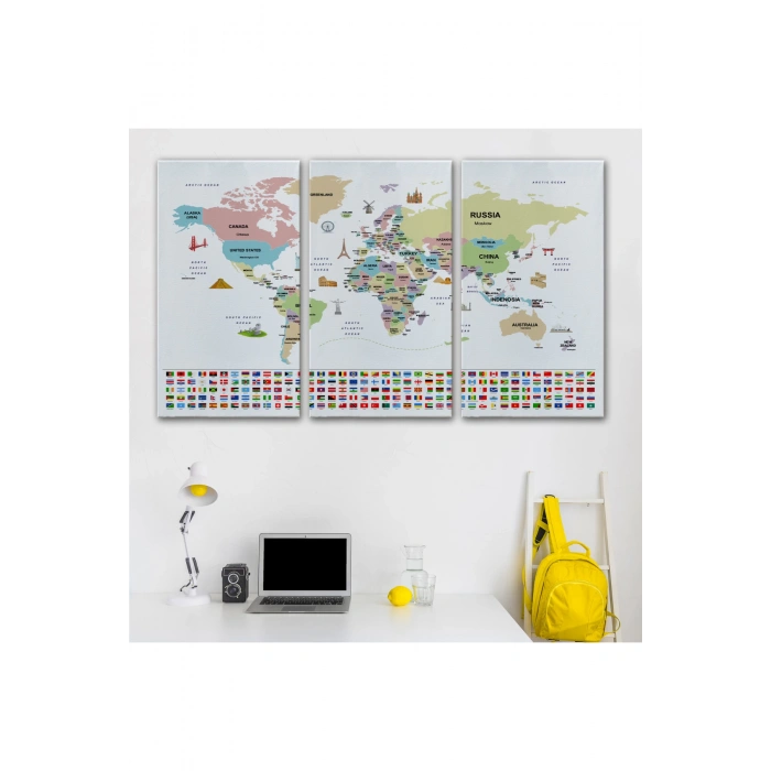 Dünya Haritası Ülke Bayraklı ve Başkentli Kanvas Tablo 1939