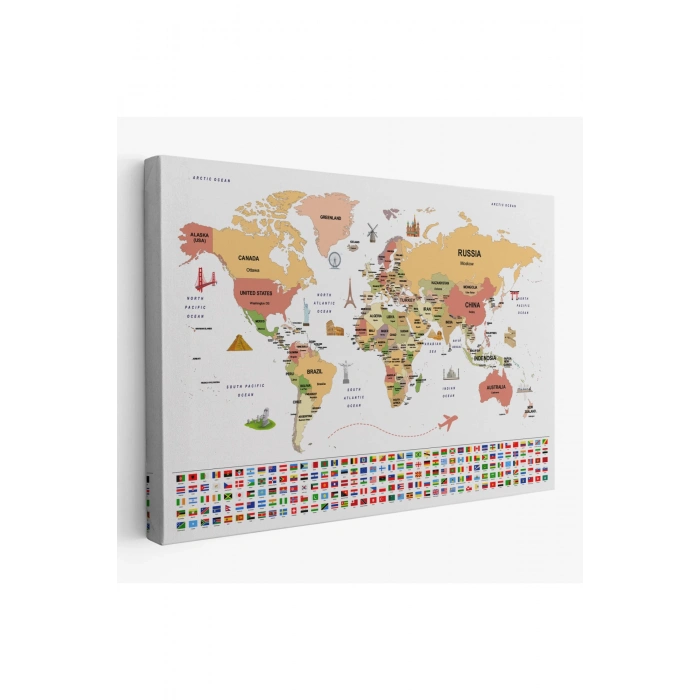 Dünya Haritası Ülke Bayraklı ve Başkentli Kanvas Tablo 1941
