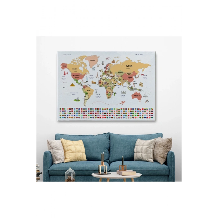Dünya Haritası Ülke Bayraklı ve Başkentli Kanvas Tablo 1941