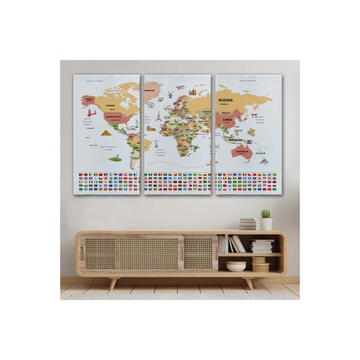 Dünya Haritası Ülke Bayraklı ve Başkentli Kanvas Tablo 1941