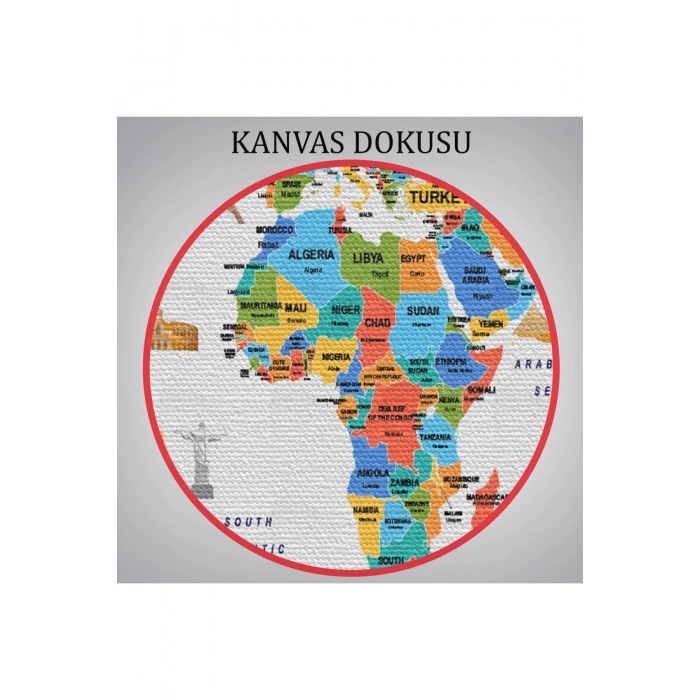 Dünya Haritası Ülke Bayraklı ve Başkentli Kanvas Tablo 1967