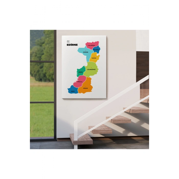 Edirne  İli ve İlçeler Haritası  Dekoratif Kanvas Tablo 1327