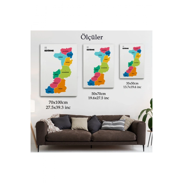 Edirne  İli ve İlçeler Haritası  Dekoratif Kanvas Tablo 1327