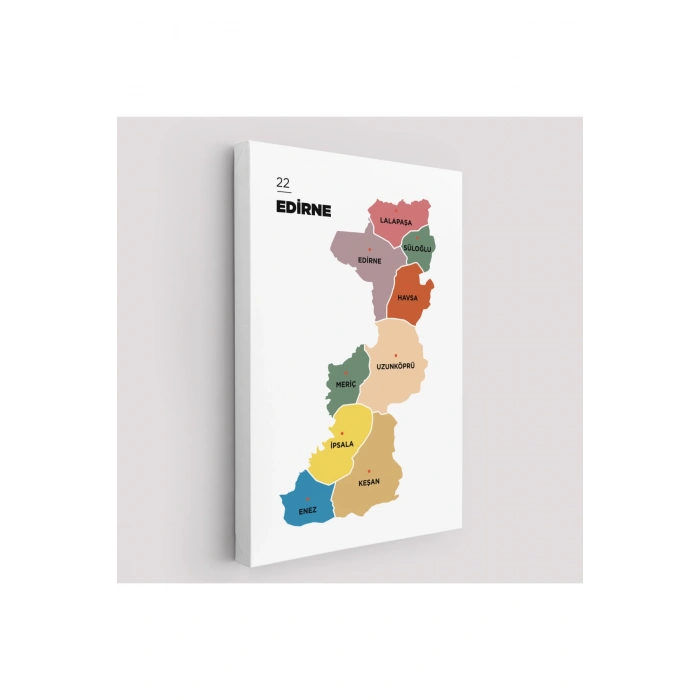 Edirne  İli ve İlçeler Haritası  Dekoratif Kanvas Tablo 1328
