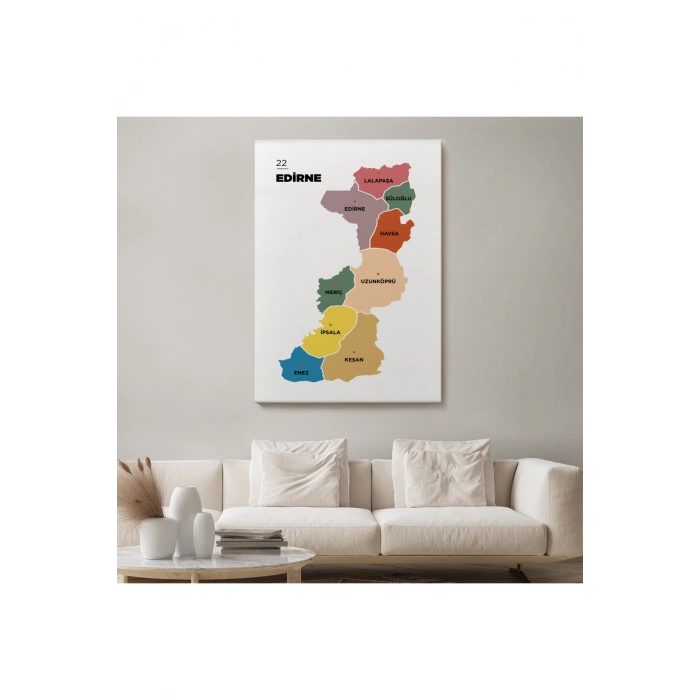 Edirne  İli ve İlçeler Haritası  Dekoratif Kanvas Tablo 1328