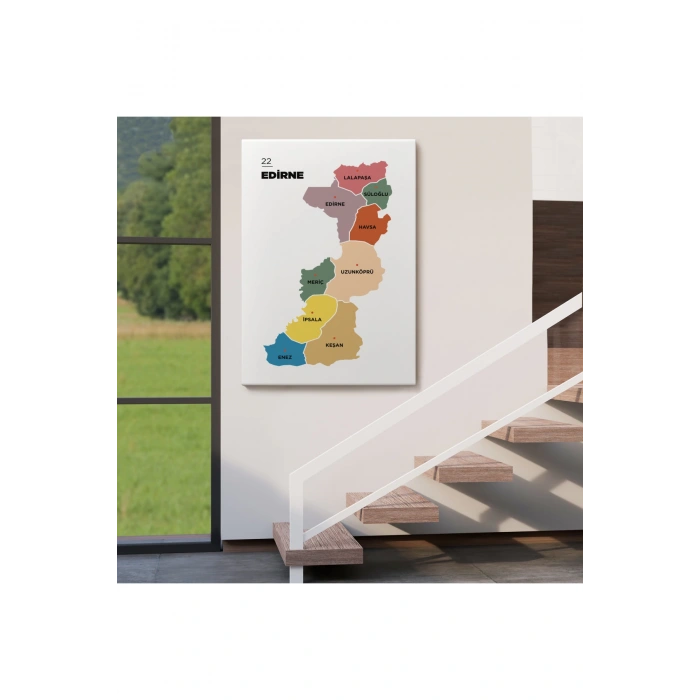 Edirne  İli ve İlçeler Haritası  Dekoratif Kanvas Tablo 1328