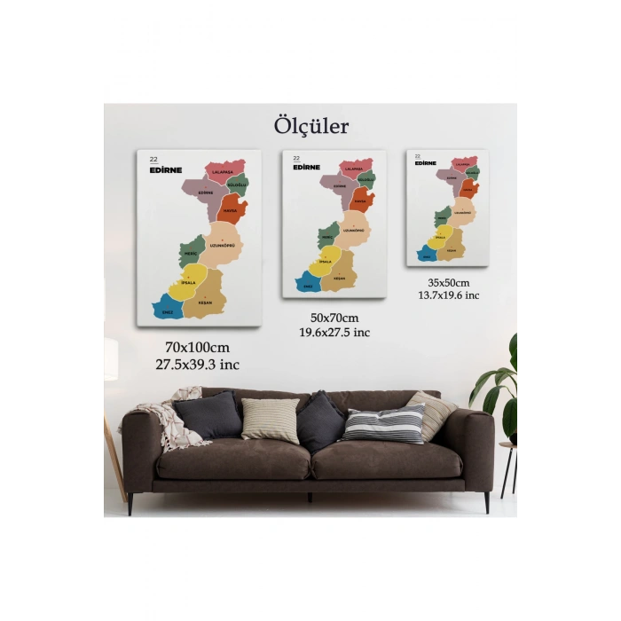Edirne  İli ve İlçeler Haritası  Dekoratif Kanvas Tablo 1328