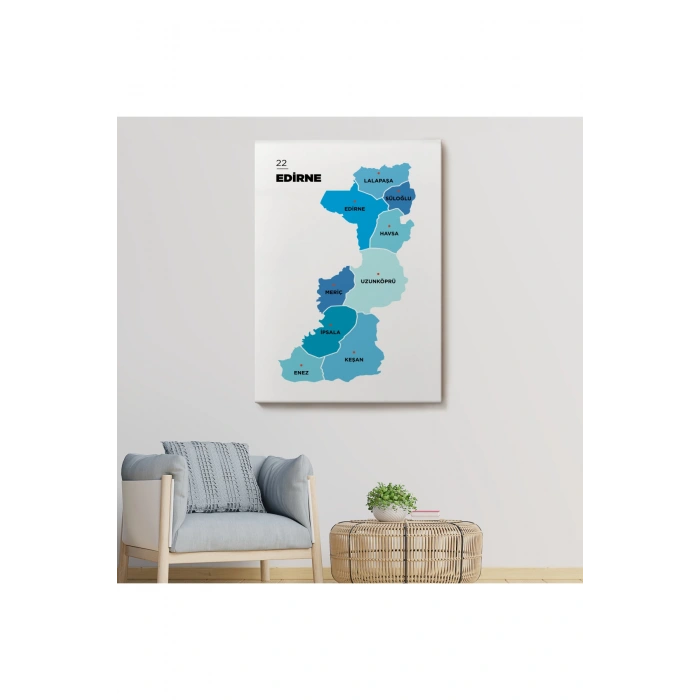 Edirne  İli ve İlçeler Haritası  Dekoratif Kanvas Tablo 1329