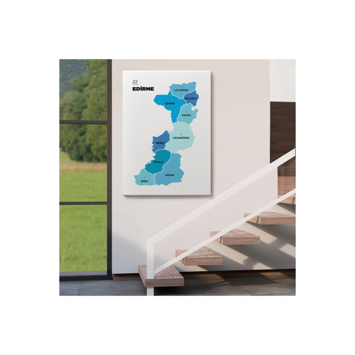 Edirne  İli ve İlçeler Haritası  Dekoratif Kanvas Tablo 1329