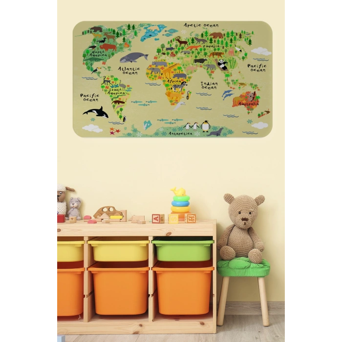 Eğitici Dünya Haritası Dünya Atlası Çocuk ve Bebek Odası Duvar Sticker-60x105-3772