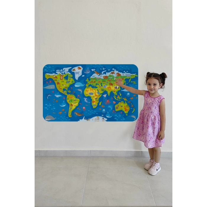 Eğitici Dünya Haritası Dünya Atlası Çocuk ve Bebek Odası Duvar Sticker-60x105-3774