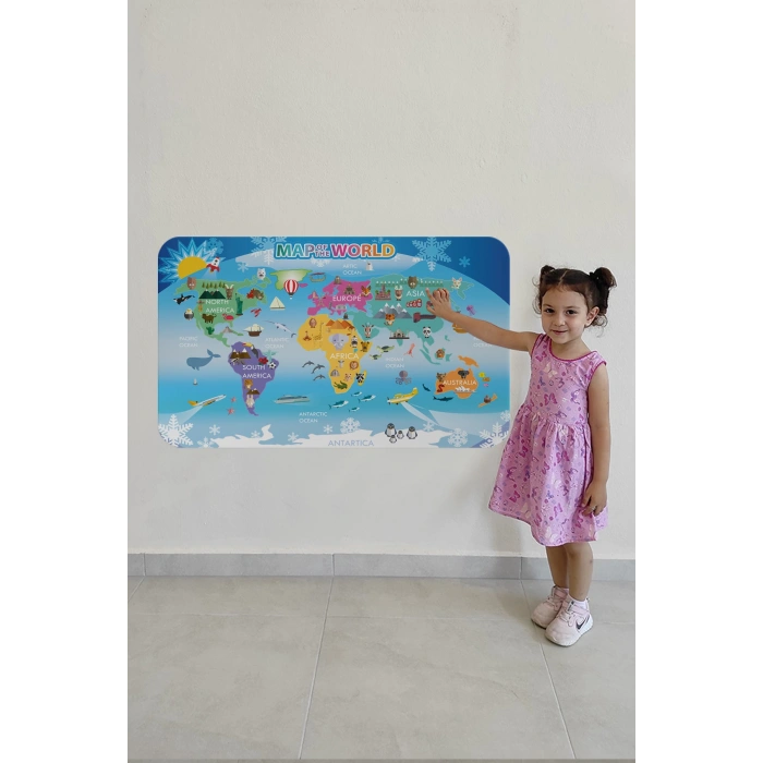 Eğitici Dünya Haritası Dünya Atlası Çocuk ve Bebek Odası Duvar Sticker-60x105-3779