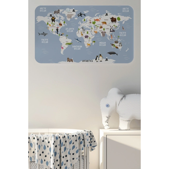 Eğitici Dünya Haritası Dünya Atlası Çocuk ve Bebek Odası Duvar Sticker-60x105-3789
