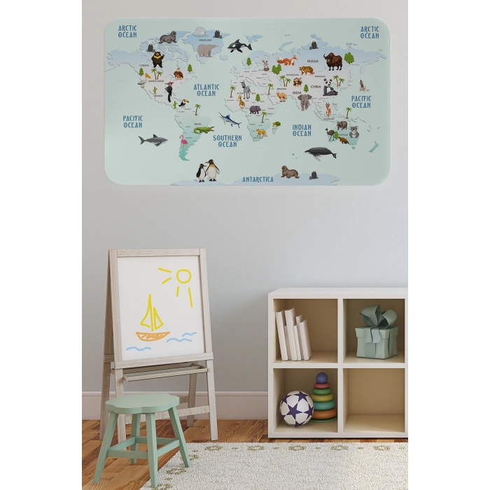 Eğitici Dünya Haritası Dünya Atlası Çocuk ve Bebek Odası Duvar Sticker-60x105-3796