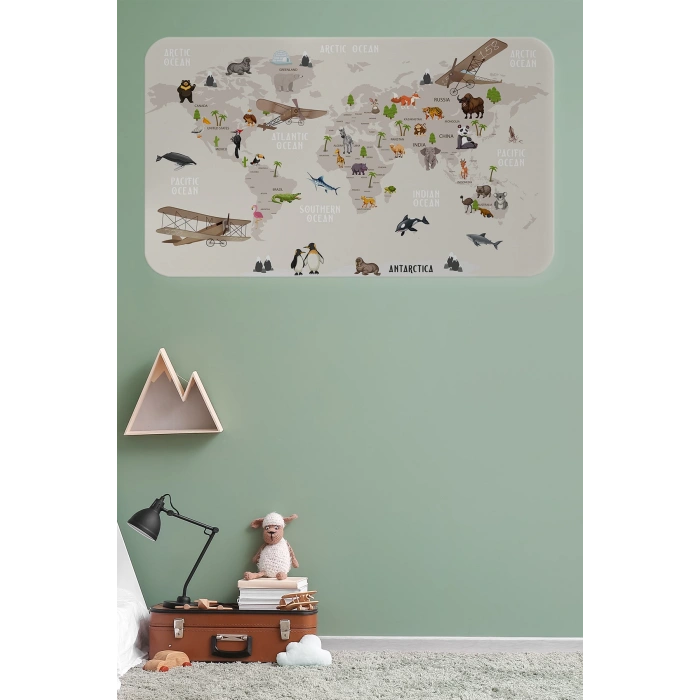 Eğitici Dünya Haritası Dünya Atlası Çocuk ve Bebek Odası Duvar Sticker-60x105-3797