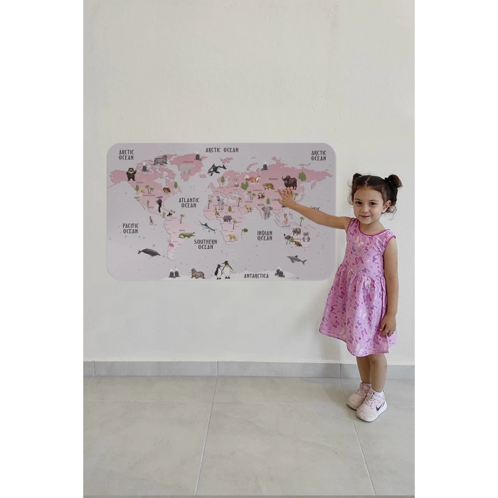Eğitici Dünya Haritası Dünya Atlası Çocuk ve Bebek Odası Duvar Sticker-60x105-3798