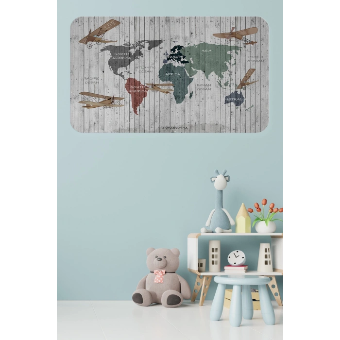 Eğitici Dünya Haritası Dünya Atlası Çocuk ve Bebek Odası Duvar Sticker -60x105-3804
