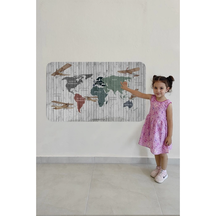 Eğitici Dünya Haritası Dünya Atlası Çocuk ve Bebek Odası Duvar Sticker -60x105-3804