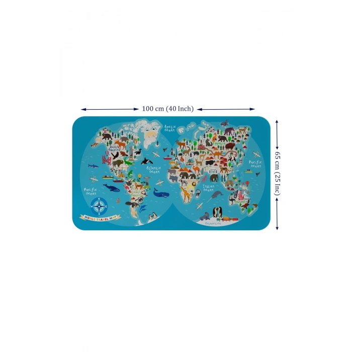 Eğitici Dünya Haritası Dünya Atlası Çocuk ve Bebek Odası Duvar Sticker -60x105-3806