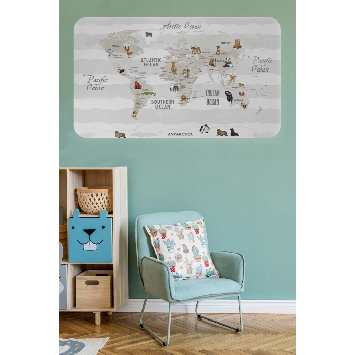 Eğitici Dünya Haritası Dünya Atlası Çocuk ve Bebek Odası Duvar Sticker -60x105-3812