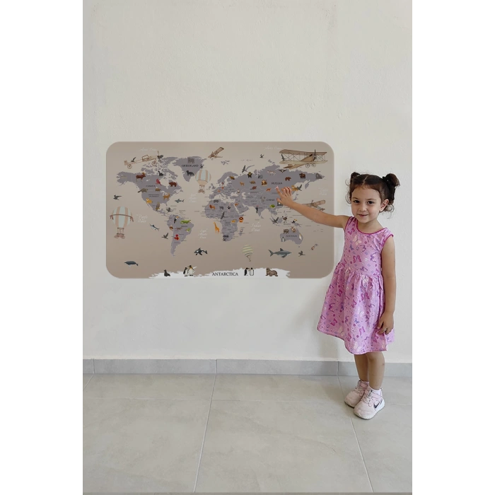 Eğitici Dünya Haritası Dünya Atlası Çocuk ve Bebek Odası Duvar Sticker -60x105-3814