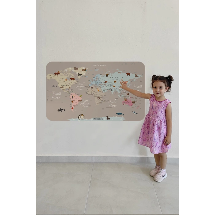 Eğitici Dünya Haritası Dünya Atlası Çocuk ve Bebek Odası Duvar Sticker -60x105-3817