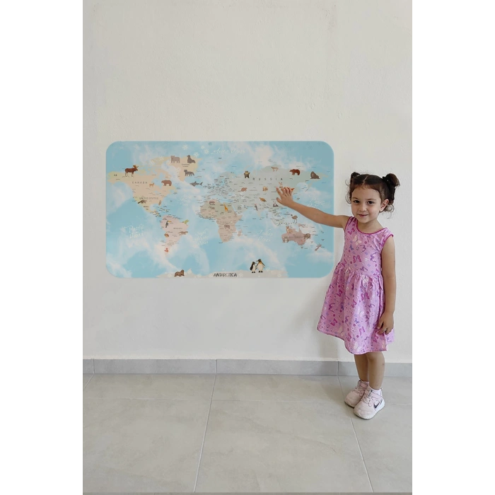 Eğitici Dünya Haritası Dünya Atlası Çocuk ve Bebek Odası Duvar Sticker -60x105-3827
