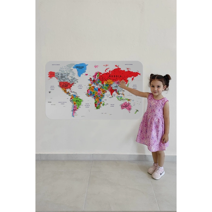 Eğitici Ülke ve Başkent Detaylı Atlası Dünya Haritası Duvar Sticker -60x105-3853