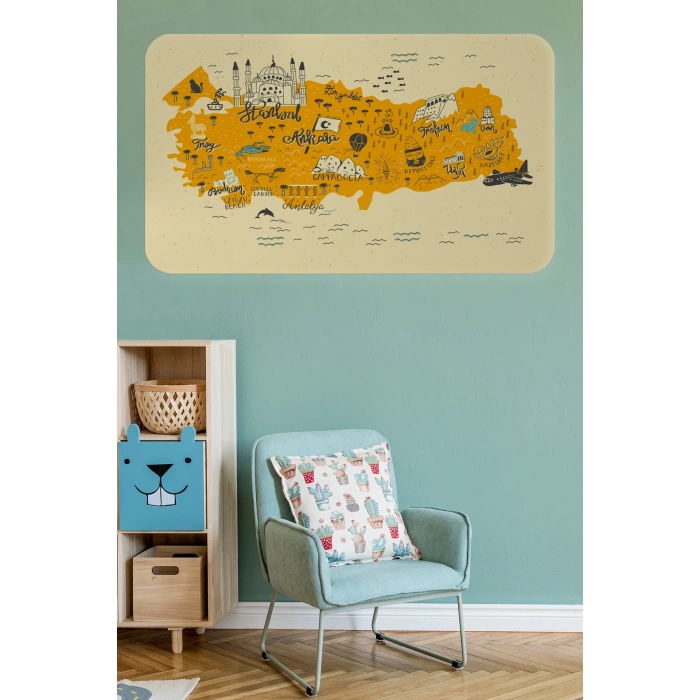 Eğitici ve Öğretici Cocuk Odası Türkiye Haritası Duvar Sticker-60x105-3872