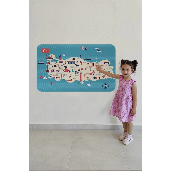 Eğitici ve Öğretici Cocuk Odası Türkiye Haritası Duvar Sticker-60x105-3874
