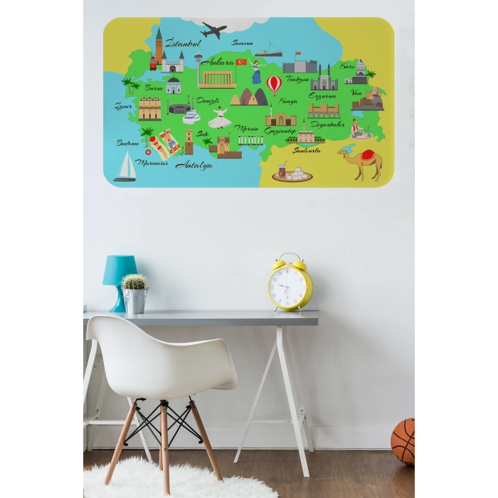 Eğitici ve Öğretici Cocuk Odası Türkiye Haritası Duvar Sticker-60x105-3876