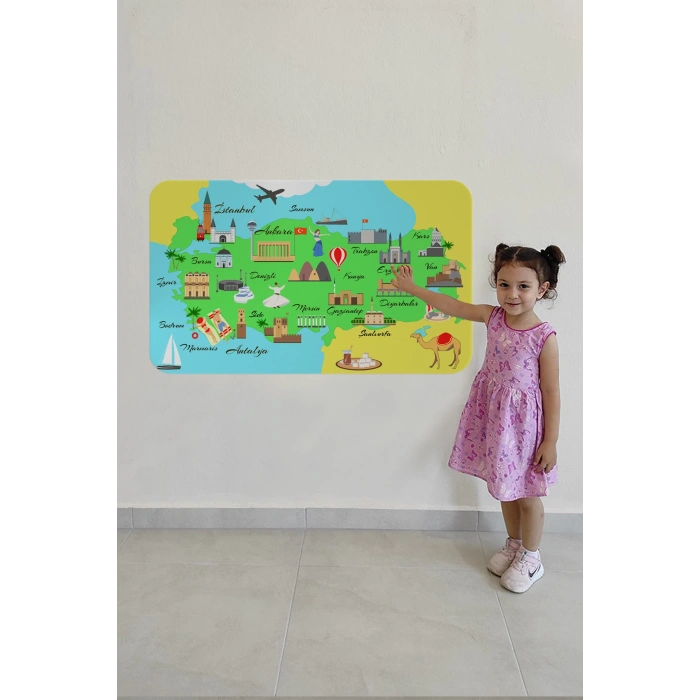 Eğitici ve Öğretici Cocuk Odası Türkiye Haritası Duvar Sticker-60x105-3876