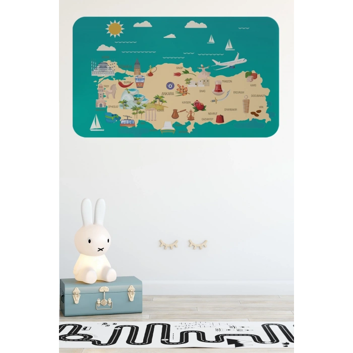 Eğitici ve Öğretici Cocuk Odası Türkiye Haritası Duvar Sticker-60x105-3878