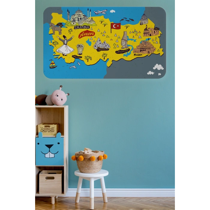 Eğitici ve Öğretici Cocuk Odası Türkiye Haritası Duvar Sticker-60x105-3881