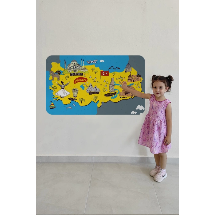 Eğitici ve Öğretici Cocuk Odası Türkiye Haritası Duvar Sticker-60x105-3881