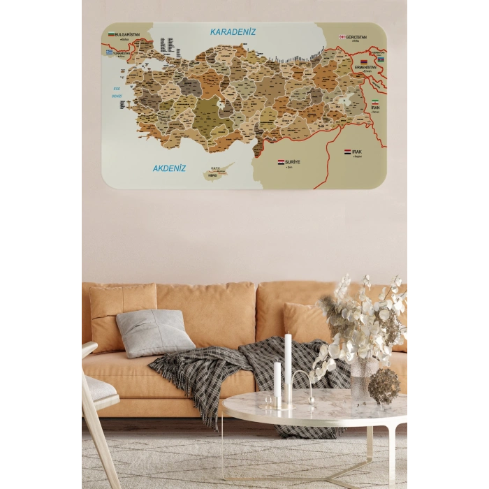 Eğitici ve Öğretici Detaylı Komşulu Türkiye Haritası Duvar Sticker-60x105-3847
