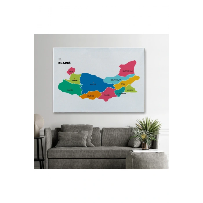 Elazığ  İli ve İlçeler Haritası  Dekoratif Kanvas Tablo 1330