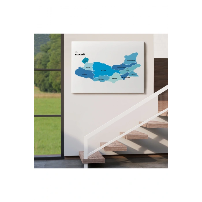 Elazığ  İli ve İlçeler Haritası  Dekoratif Kanvas Tablo 1332