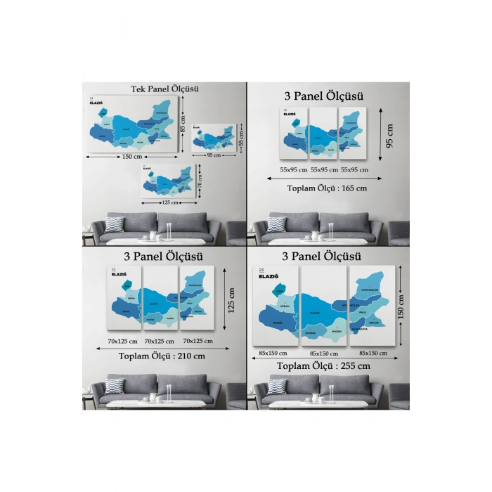 Elazığ  İli ve İlçeler Haritası  Dekoratif Kanvas Tablo 1332