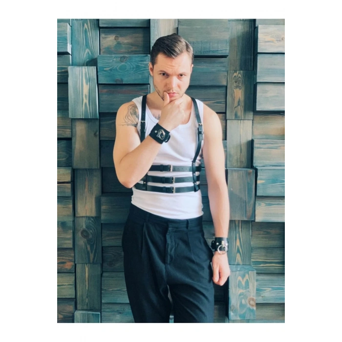 Erkek Harness Fantezi Kostüm Serisi Zımba Detay