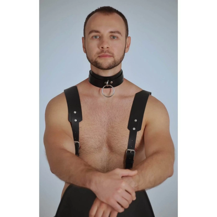 Erkek Harness Fantezi Kostüm Serisi Zımba Siyah