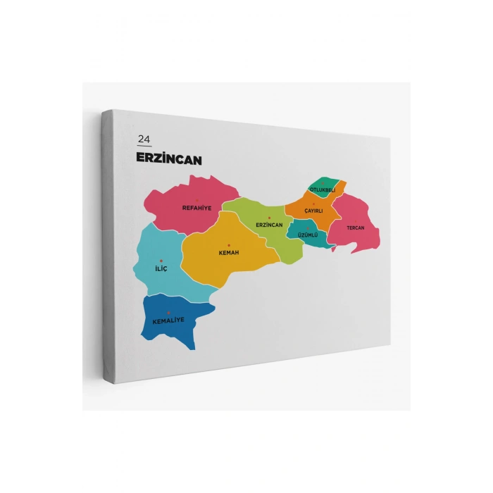 Erzincan  İli ve İlçeler Haritası  Dekoratif Kanvas Tablo 1333