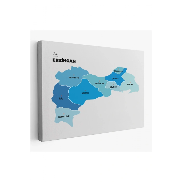 Erzincan  İli ve İlçeler Haritası  Dekoratif Kanvas Tablo 1335