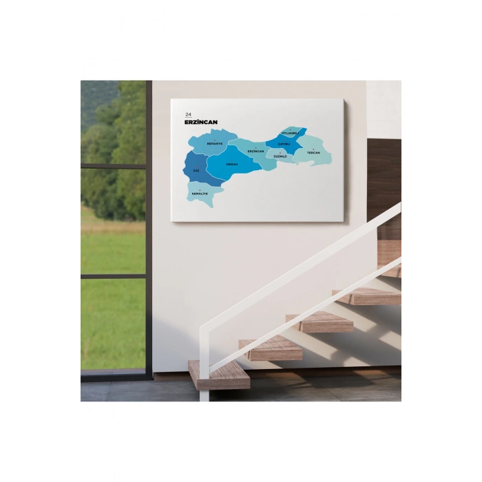 Erzincan  İli ve İlçeler Haritası  Dekoratif Kanvas Tablo 1335