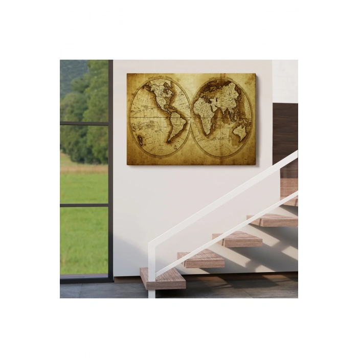 Eskitme Dünya Haritası  Vintage Dekoratif Kanvas Tablo 1105