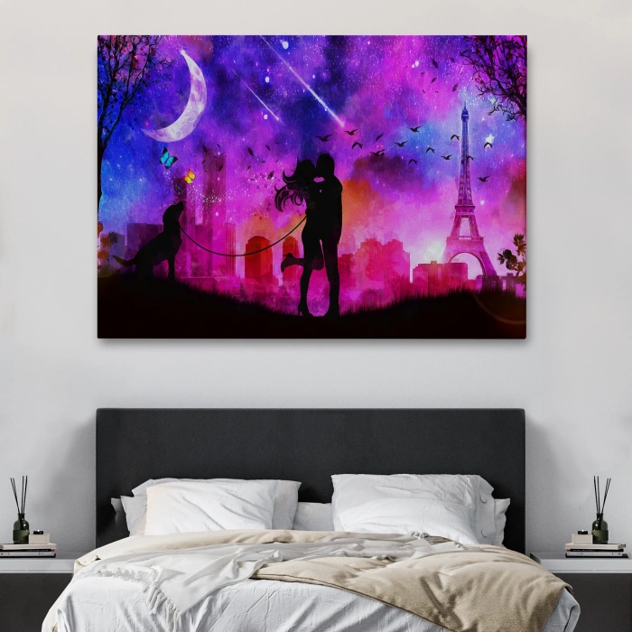 Eyfel Kulesi Önünde Öpüşen Çift Duvar Tablosu-1224