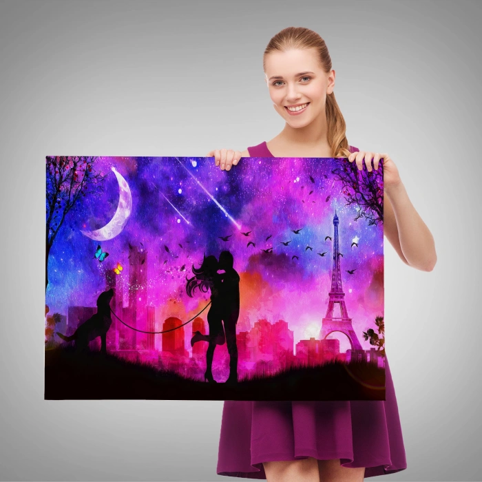 Eyfel Kulesi Önünde Öpüşen Çift Duvar Tablosu-1224