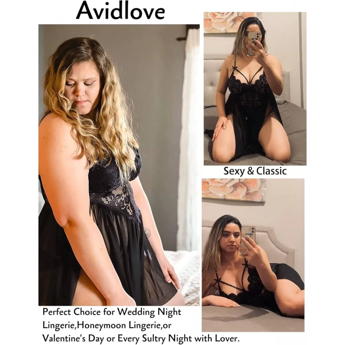 Fantezi Büyük Beden Gecelik Set Özel Gece Siyah